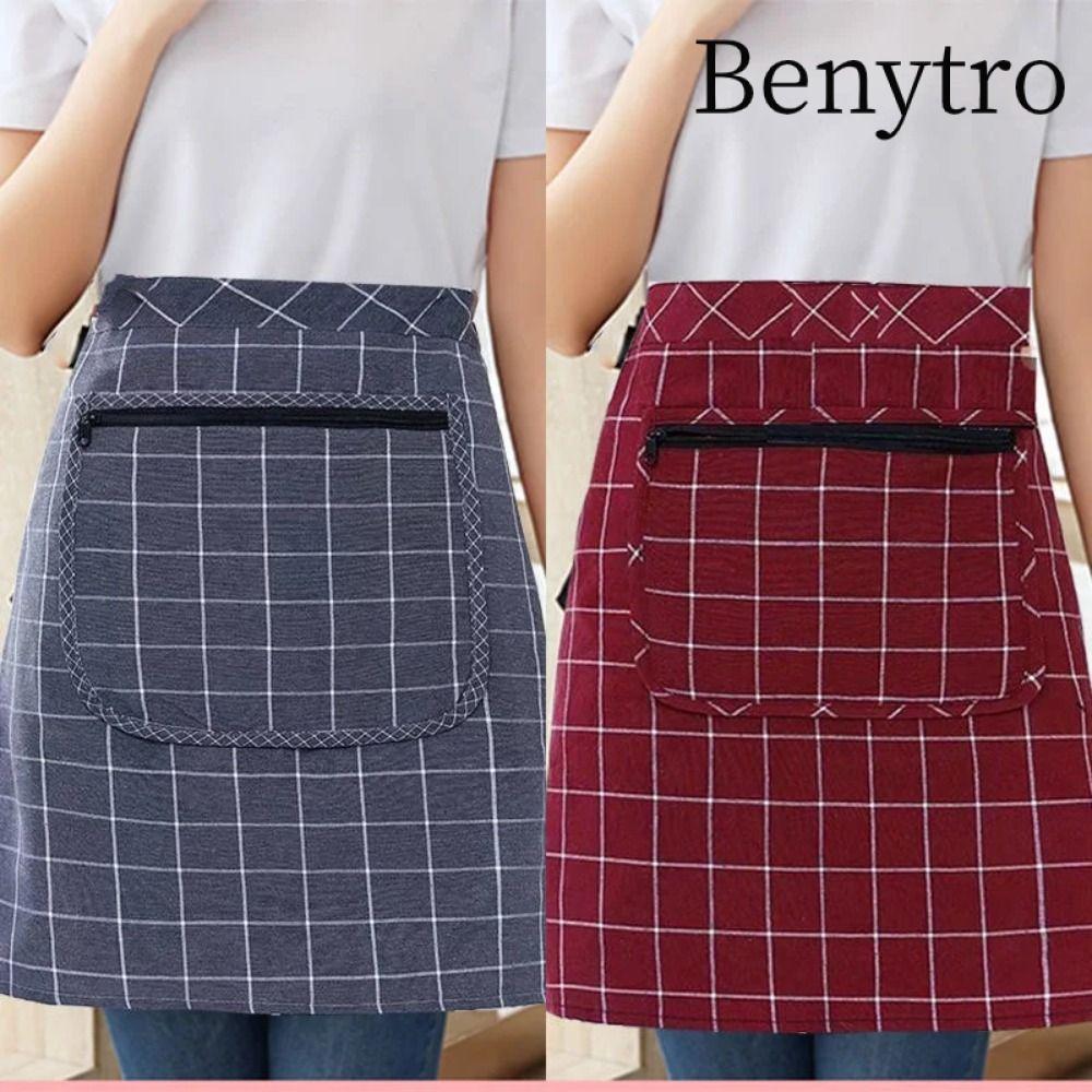 Tạp dề nấu ăn BENYTRO, Tạp dề nhà bếp thoáng khí bằng vải Cotton, Dây kéo chống bẩn mỏng thời trang Túi chống dầu dài nửa eo Pinafore Nhà bếp tại nhà