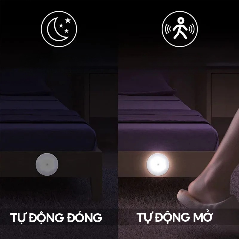 Đèn Led Cảm Biến Thông Minh Không Dây, Đế Nam Châm Gắn Tường Xoay 360°, Sạc USB, Lắp Đặt 1 Giây Không Khoan