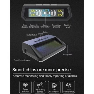 2026 Cảm Biến Áp Suất Lốp Ô Tô TPMS Màn Hình Led Màu Pin Hỗ Trợ Năng Lượng Mặt Trời,cảnh báo bằng tiếng Việt