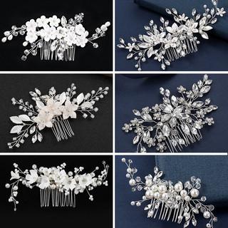 Mũ cô dâu ngọc trai kim cương giả handmade, kèm lược tóc pha lê đẹp