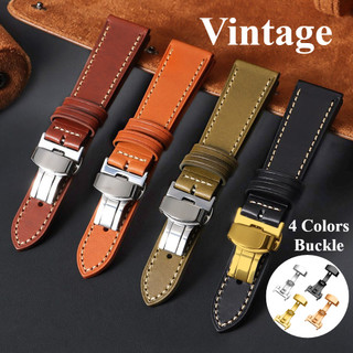 Vintage Bướm Khóa Chính Hãng Da Đồng Hồ Dây Đeo Đồng Hồ Da Bò Bọc Dầu 20 Mm 22 Mm SEIKO Diver Dây Đeo Đồng Hồ Dành Cho Nam Nữ Nâu Đen Vòng Tay Xanh