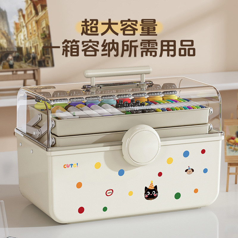 Hộp Dụng Cụ Sơn Nghệ Thuật Sinh Viên Di Động Bàn Chải Sơn Hộp Bảo Quản Dung Tích Lớn Có Phân Vùng Hộp Bảo Quản Văn Phòng Phẩm Ba Lớp 26.1.13 TYQB