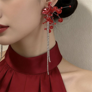 1 Đôi Bông tai Giáng sinh hình nơ Pháp màu đỏ năm mới