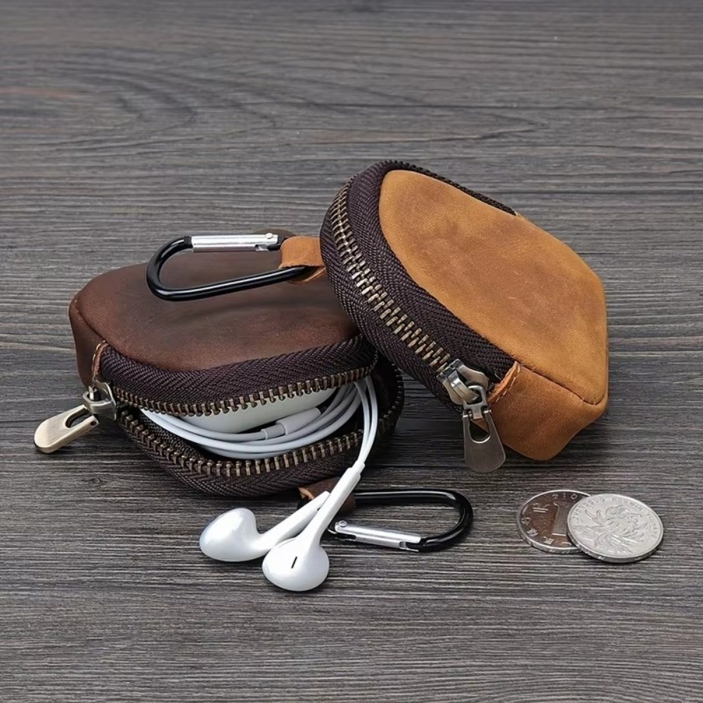 Ví đựng tiền xu HOBBYIN, có dây kéo nhỏ Túi dây kéo, Túi đựng tai nghe bằng da thật kiểu cổ điển dành cho đồng xu Phụ kiện tai nghe