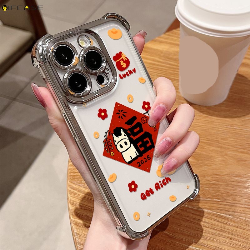 Dành Cho Redmi Note 12 12R 11 11T 10 10T Pro 12S Turbo Lite 4G 5G Ốp Điện Thoại 2026 Ngựa Đỏ Vàng Tết Nguyên Đán Chúc Mừng Văn Bản Làm Giàu Hoa Hoạt Hình Dễ Thương Vỏ Mềm