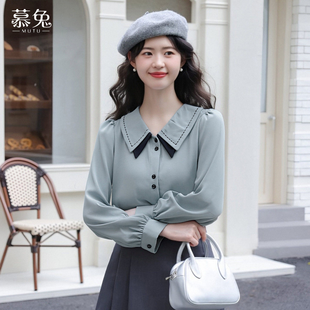 Mutu Áo Sơ Mi Nữ Tay Dài, Kiểu Dáng Phong Cách Pháp, Thiết Kế Mới Phù Hợp Mùa Xuân