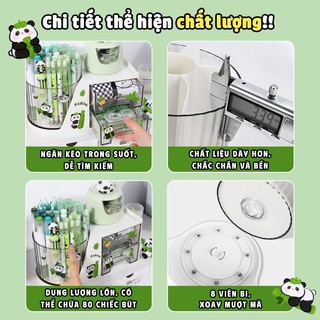 Hộp đựng bút để bàn nhiều ngăn - Kệ đựng mỹ phẩm, cute xoay 360 tiện lợi, tặng nhãn dán gấu trúc cho học sinh đa năng