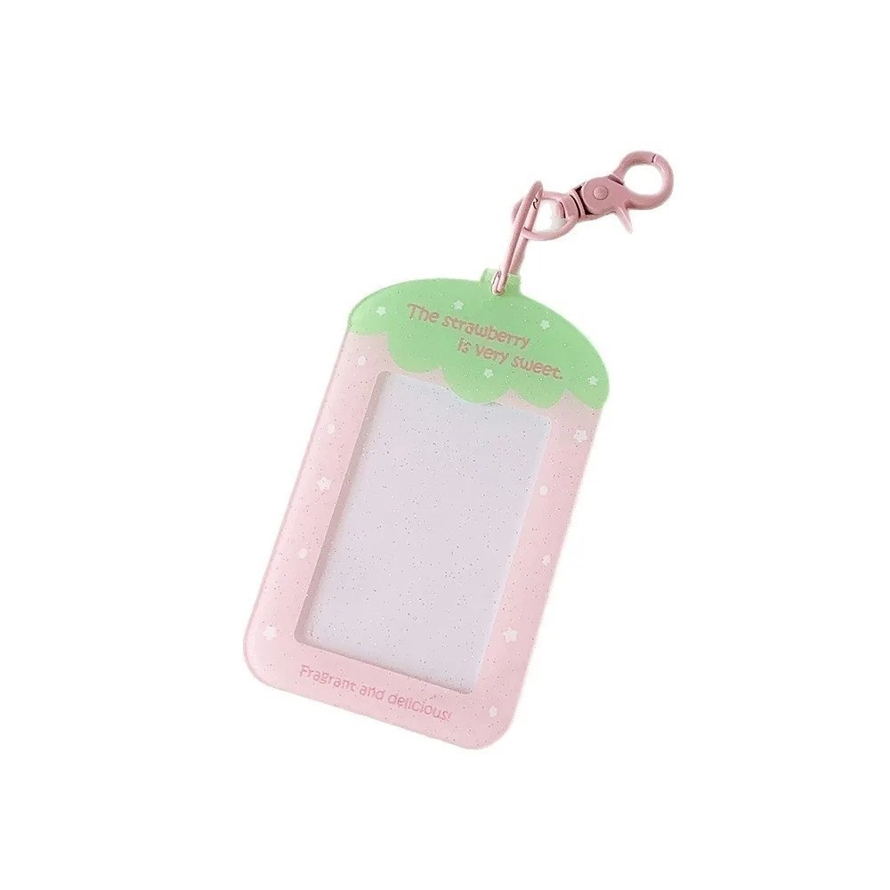 HOBBYIN Photocard Holder, Hộp đựng thẻ móc khóa 3 Inch trong suốt, Dâu tây dễ thương Acrylic Idol Photo Card Bảo vệ ảnh tay áo bé gái