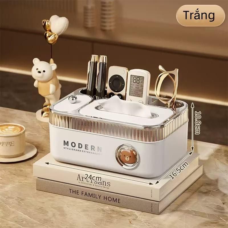 （HOT）Hộp đựng khăn giấy  cao cấp，hình gấu dễ thương，Hộp đựng tăm và tăm bông ,Lò xo tích hợp,hộp khăn giấy giá trị cao