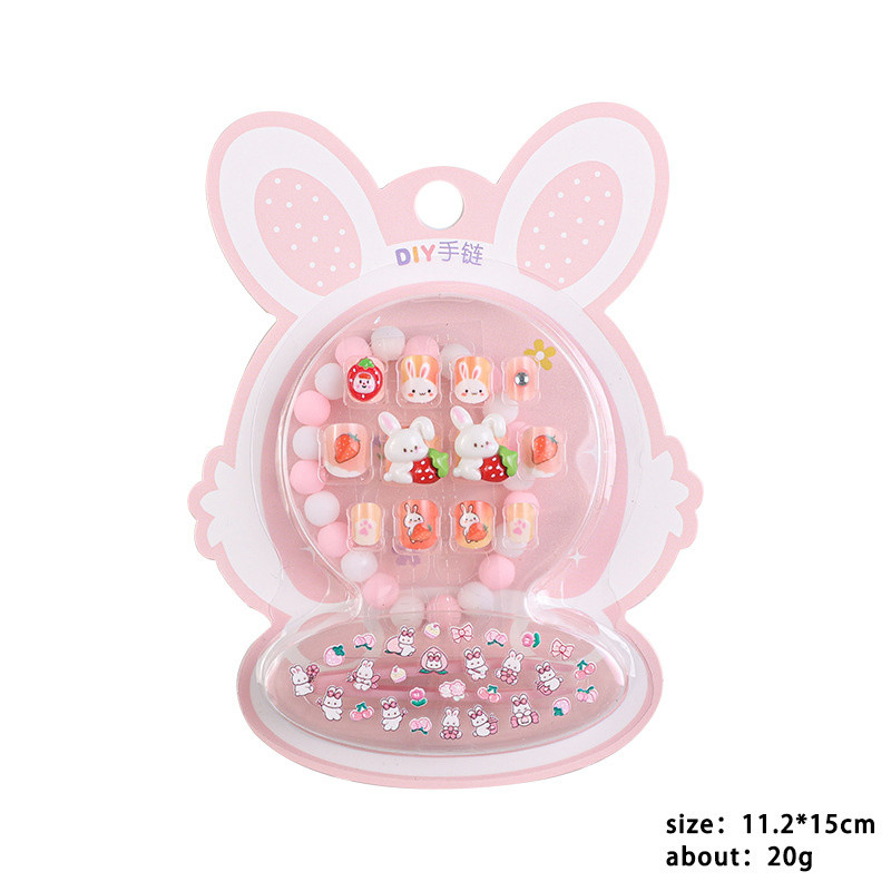 Miếng dán móng tay trẻ em hình thỏ hoạt hình, màu macaron, nổi 3D, dễ thương