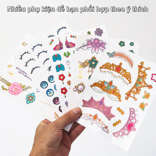 【BabyJoy】Bộ đồ chơi trang điểm công chúa sách 3D,bao gồm dán sticker kim cương, trang phục và makeup