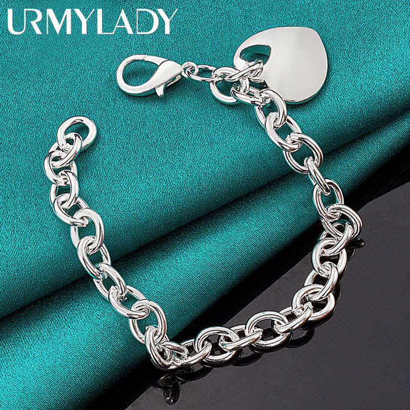 URMYLADY - Mặt dây chuyền và vòng tay bạc 925 hình trái tim, phù hợp cho đám cưới và trang sức thời trang nữ