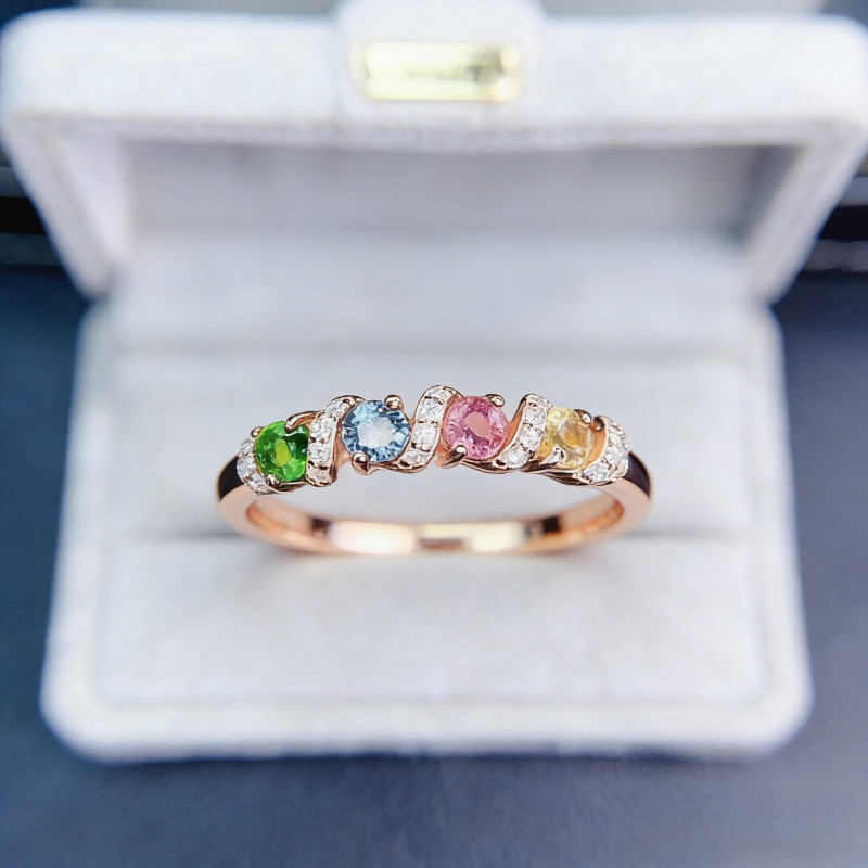 Nhẫn nữ tinh tế từ Jadeite tự nhiên, Onyx Inlay và Tourmaline Brazil