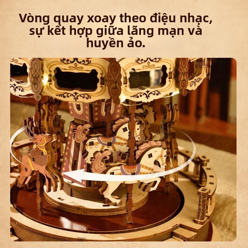 Hộp Nhạc Merry-go-round diy Handmade Gỗ Hội 3d Ba Chiều Xếp Hình Đồ Chơi Quà Tặng