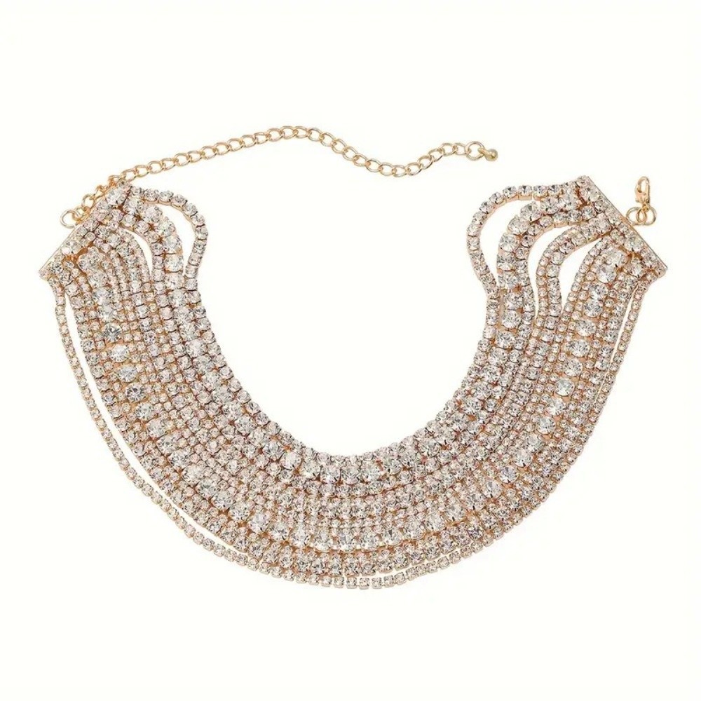Vòng cổ kim cương giả TRACELIOIAN, Quà tặng phong cách INS Vòng cổ đính đá, Vòng cổ pha lê nhiều lớp sang trọng Đám cưới
