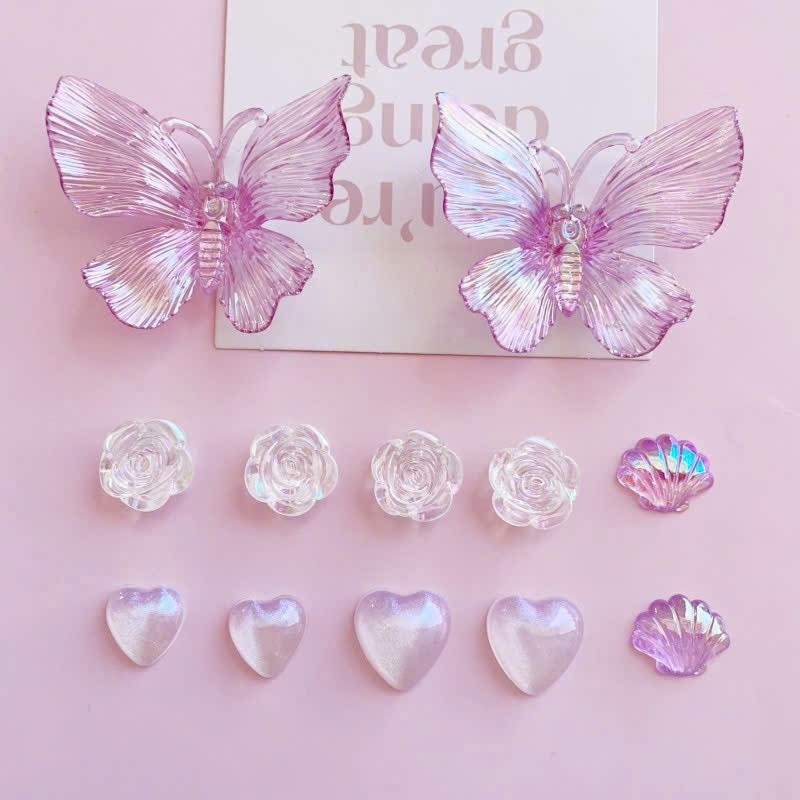 Charm gắn dép: Set charm 12 chi tiết: Bướm trong suốt 5D hàng xịn