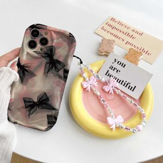 Vỏ điện thoại họa tiết nơ ren cho RENO 15 15F 14 PRO 14F 13F 12F 11F 12 11F 12 11 Pro OPPO A6 A5 PRO A40 A3X A6X Vỏ có dây chuyền ngọc trai bên sóng mềm