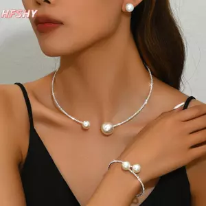 HFSHY Bộ Trang Sức Cổ Điển Cho Tiệc Cưới, Ngọc Trai và Kim Cương Giả, quà tặng sang trọng