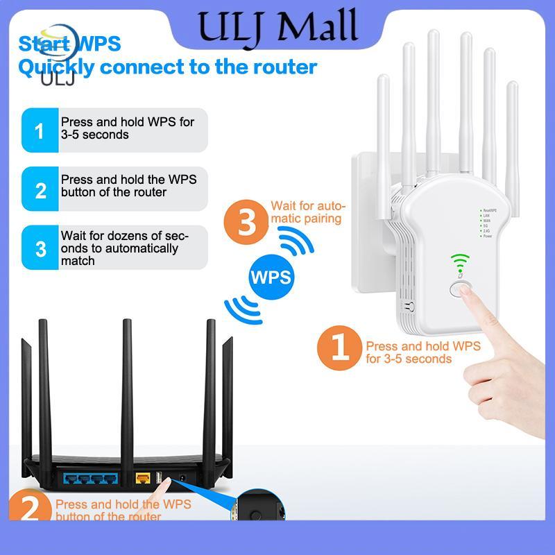 Bộ lặp tín hiệu WiFi ULJ 300Mbps / 1200Mbps Bộ mở rộng WiFi băng tần kép 2.4G 5G với bộ mở rộng phạm vi Internet cổng LAN / WAN cho văn phòng tại nhà.