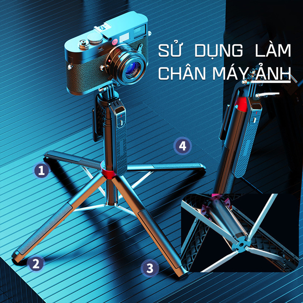 Gậy chụp hình 4 chân Selfie Tripod P180/P185/P320 quay Video Livestream Chụp Hình xoay 360 độ Cao 1,8m 2,2m