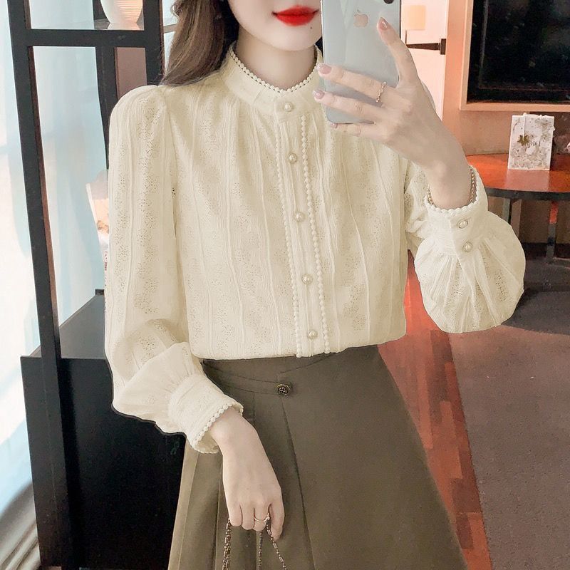 Áo sơ mi công sở nữ, viền ren, thời trang,thanh lịch,mặc đi làm đi chơi đều đẹp