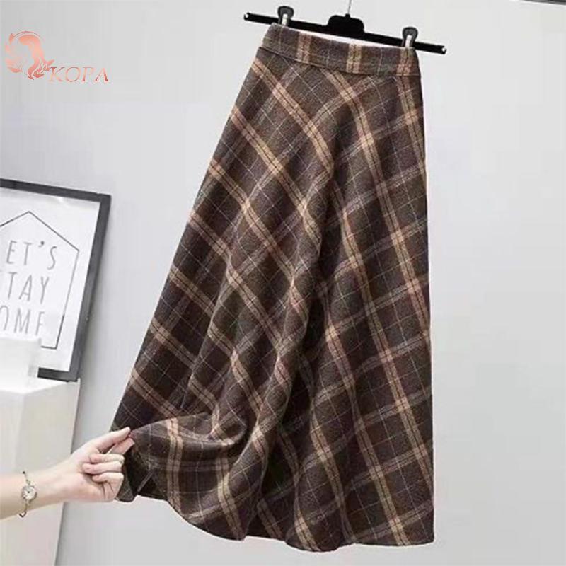 KOPA Thời Trang Kẻ Sọc Retro Co Giãn Eo Rời Cao Váy Dài Cho Nữ VN