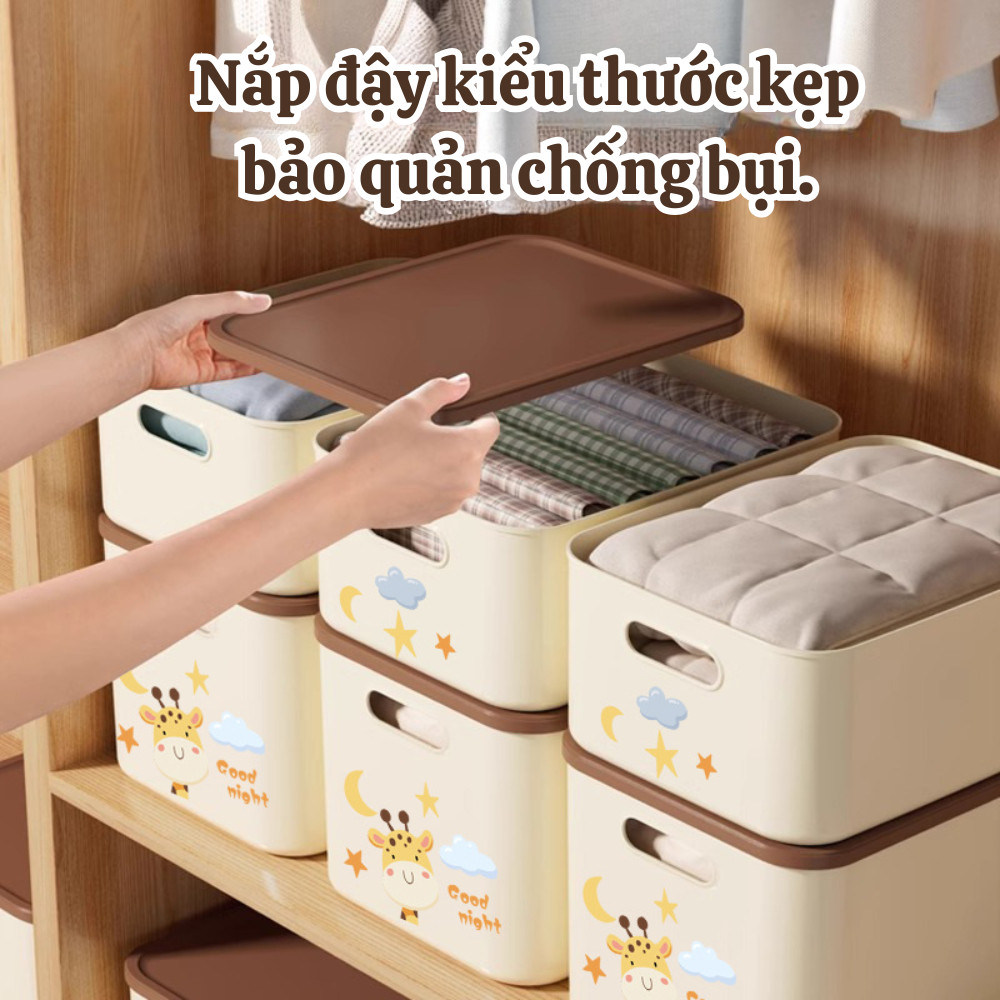 Hộp Nhựa Đựng Đồ Có Nắp Hình Hươu Dễ Thương, Thùng Đựng Quần Áo, Đồ Chơi, Đa Năng