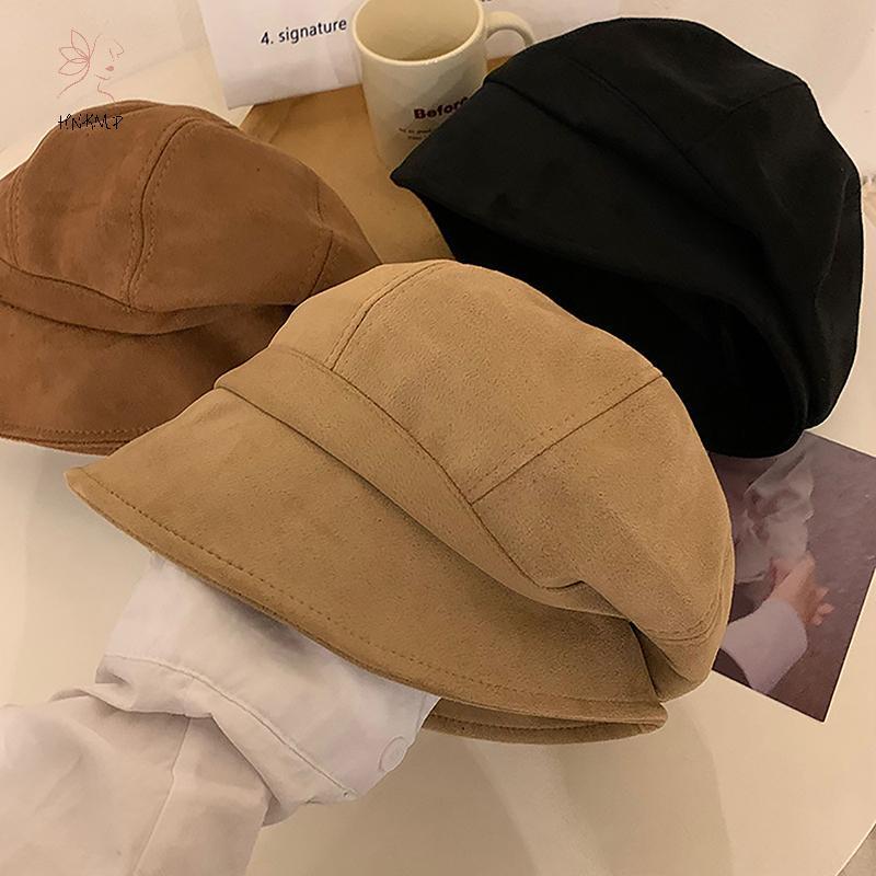 Mũ nồi retro da lộn slouchy cho bé gái thu đông, phong cách Hàn Quốc