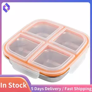 Hộp Bento 4 ngăn bằng thép không gỉ chống rò rỉ, Hộp đựng đồ ăn nhẹ cho trẻ em và người lớn, Lý tưởng để chuẩn bị bữa ăn & du lịch