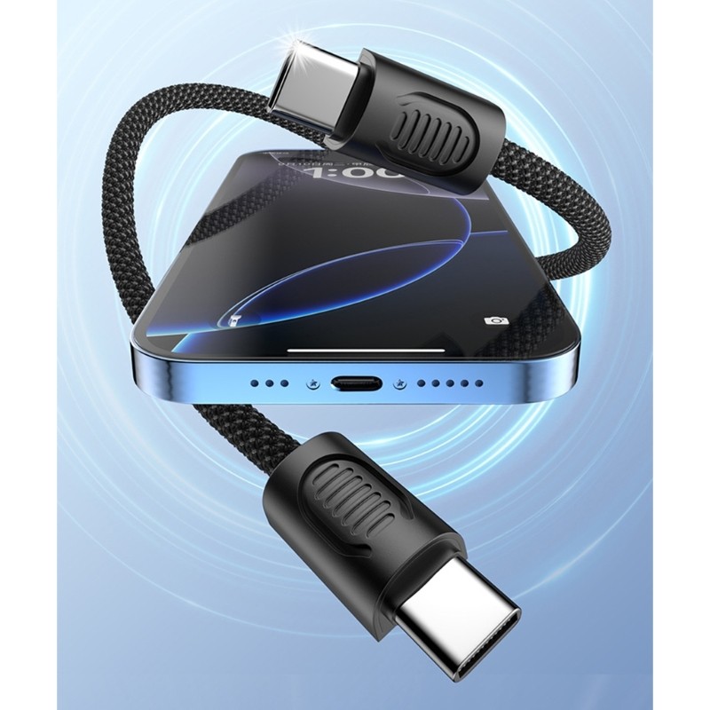 60W Fast Charging Double Type C Cable with Keychain for Phones Tablets Laptops