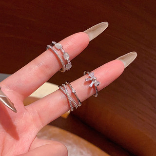 Nhẫn Zirconia Nơ Chữ Thập Two Layers Phong Cách Hàn Quốc, Dễ Điều Chỉnh Size