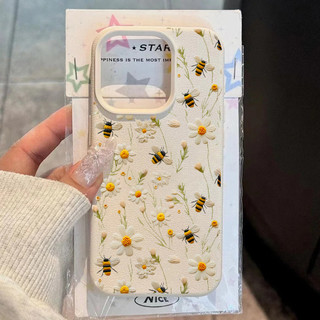 Ốp Điện Thoại Cho Iphone 11 12 13 Pro Max 11 Pro XR XS Max 7 8 Plus SE2020 Ốp Lưng Điện Thoại Di Động Ong Dễ Thương Hoa Cúc Hoa Văn Lichee Chống Sốc Da PU Chống Va Đập Thời Trang Màu Kẹo