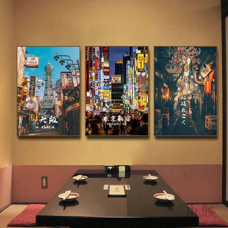 Phong Cách Nhật Bản Canvas Treo Tường Nghệ Thuật Khung Tranh Tokyo Osaka Street View Nhà Hàng Sushi BBQ Izakaya Trang Trí Nhà