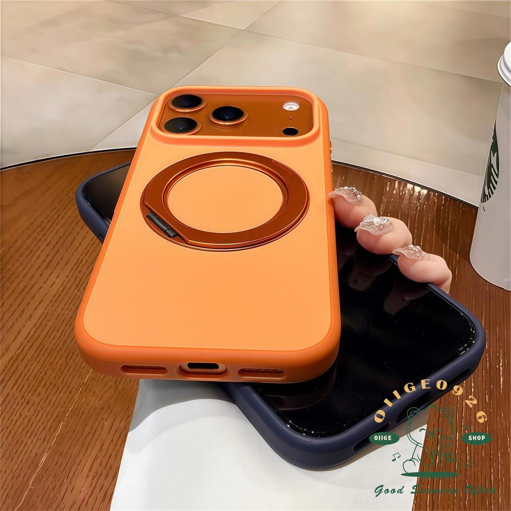 【 Ốp lưng iPhone17 】 Màu cam Chống rơi Chất lỏng xoay siêu mỏng Giá đỡ từ tính Vỏ điện thoại iphone17 Pro Max 16 15 cho vỏ iPhone Vỏ mềm silicon TPU chống sốc