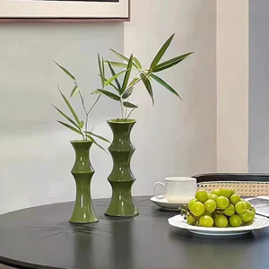 Bình Hoa Gốm Sứ Phong Cách Mid-century (Dáng Đốt Tre) - Lọ Hoa Decor Sang Trọng Màu Xanh Ngọc - Bình Gốm Trang Trí Nội Thất Cao Cấp Đủ Kích Thước