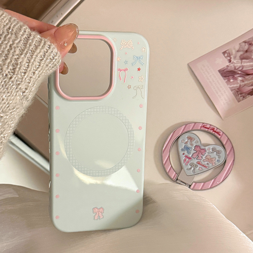 Giá đỡ gấp từ tính Bowknot Side Love Heart Vỏ điện thoại mềm cho iPhone 17 Pro Max 16 15 14 13 Vỏ bảo vệ chống sốc