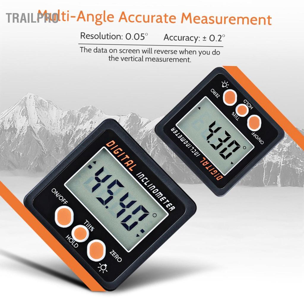 TrailPro Máy đo góc hộp vát kỹ thuật số TrailPro Thước đo góc ngoài máy đo độ nghiêng cho đồ gỗ Máy móc ô tô Khoan Trao đổi đo lường tuyệt đối tương đối