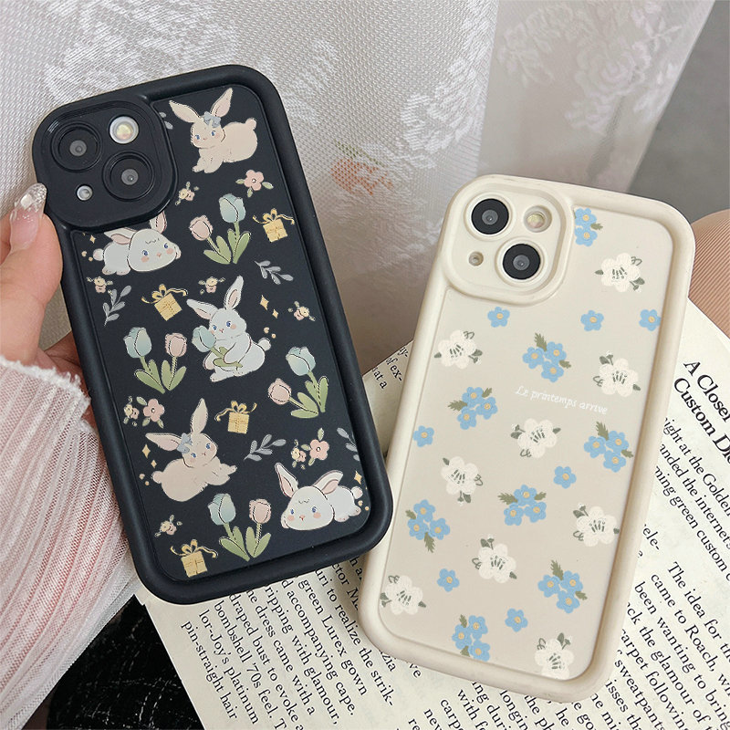 Ốp Lưng Cho Samsung Galaxy A07 A06 A05 A04 A03 A02 A17 A16 A15 A14 A13 A25 A23 A22 A35 A33 A32 A31 A56 A55 A52 A51 A50 Ốp Điện Thoại Mềm Hình Bầu Dục Mắt Lớn Họa Tiết Hoa Nhỏ Và Thỏ