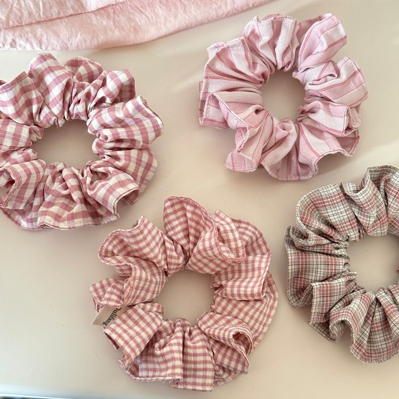 Hululu Scrunchy Ngọt Hồng Kẻ Sọc, Dây Buộc Tóc Cho Tóc Duoi Ngua