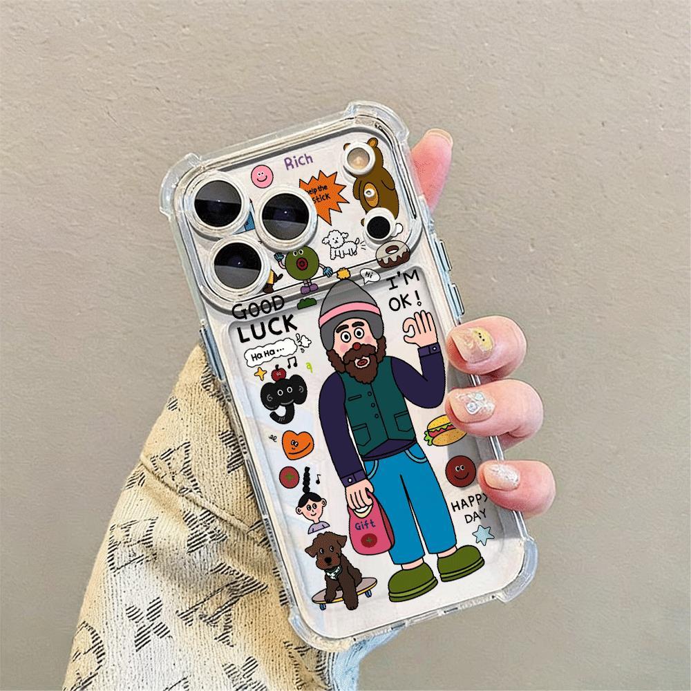 May mắn triều chú thích hợp cho iPhone 17Promax trường hợp túi khí bốn góc 16promax trong suốt 15