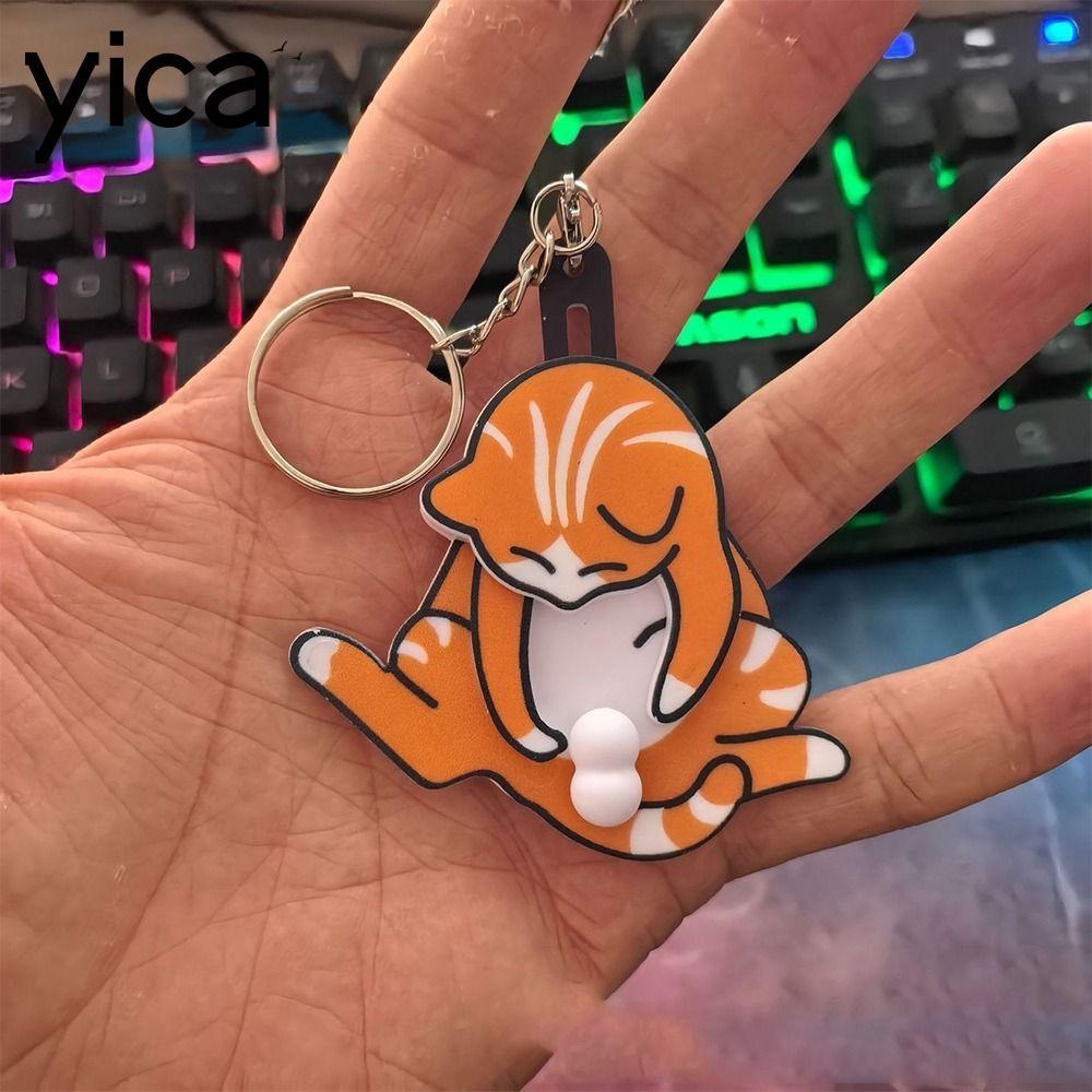 Mặt dây chuyền mèo vui nhộn dễ thương YICA, Móc khóa mèo trứng có thể xoay được, Túi phụ kiện Mặt dây chuyền túi