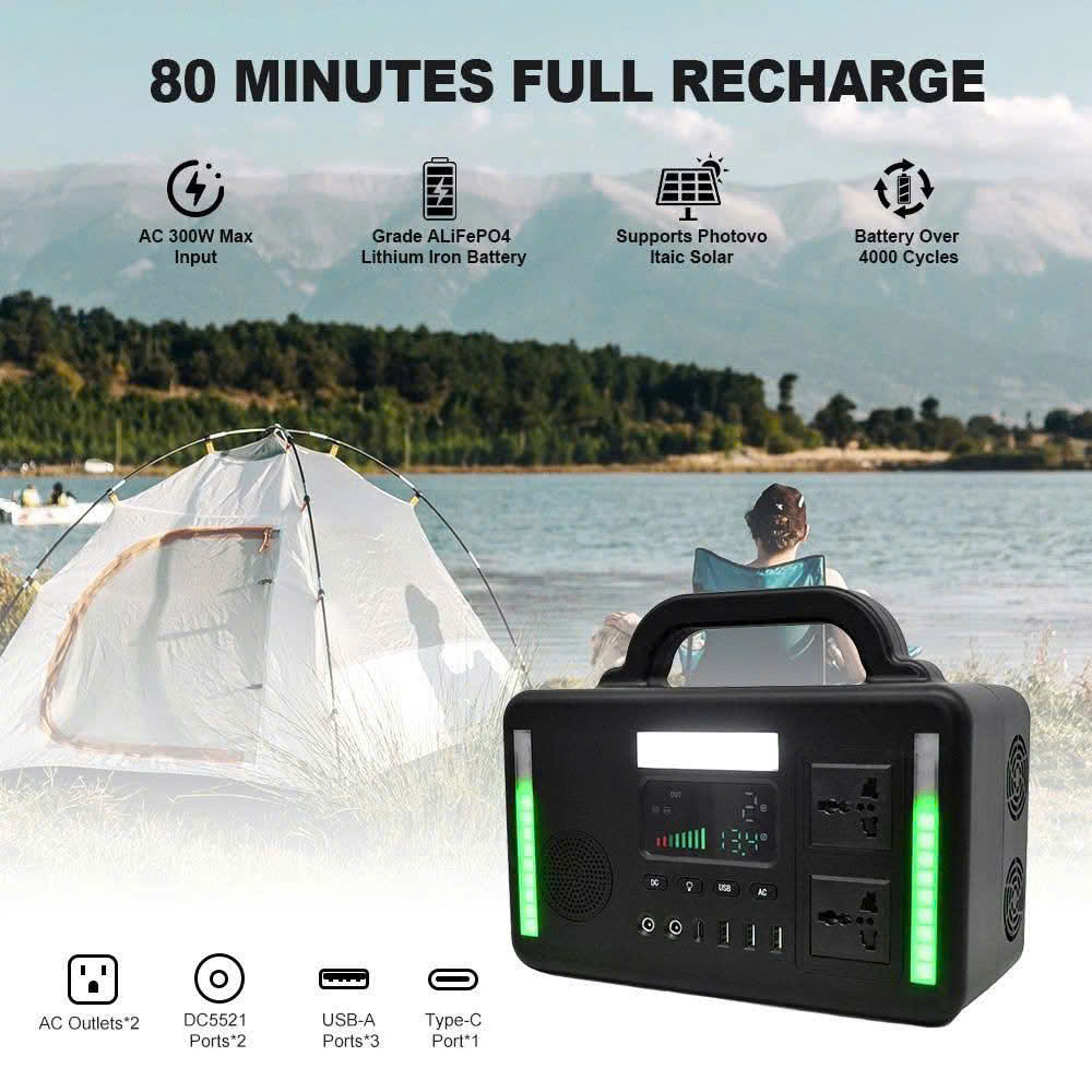 Trạm Năng Lượng Mặt Trời Di Động CY-300W | Sóng Sin Thuần | Pin Lithium Sắt 192Wh | Sạc Nhanh, Bluetooth