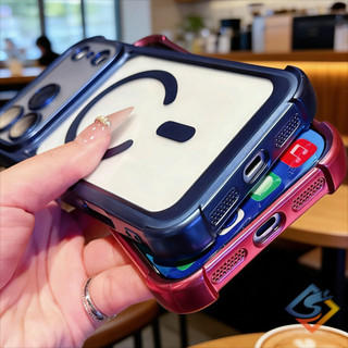 Ốp điện thoại từ tính mạ mờ sang trọng cho iPhone 17 Pro Max 16 15 14 13 Pro Max Túi khí chống sốc có nắp ống kính Vỏ mềm silicon trong suốt
