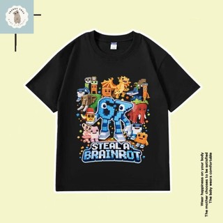 Áo thun nam in hình trò chơi xuyên biên giới Steal a Brainrot #67, kiểu dáng giản dị và thoải mái.