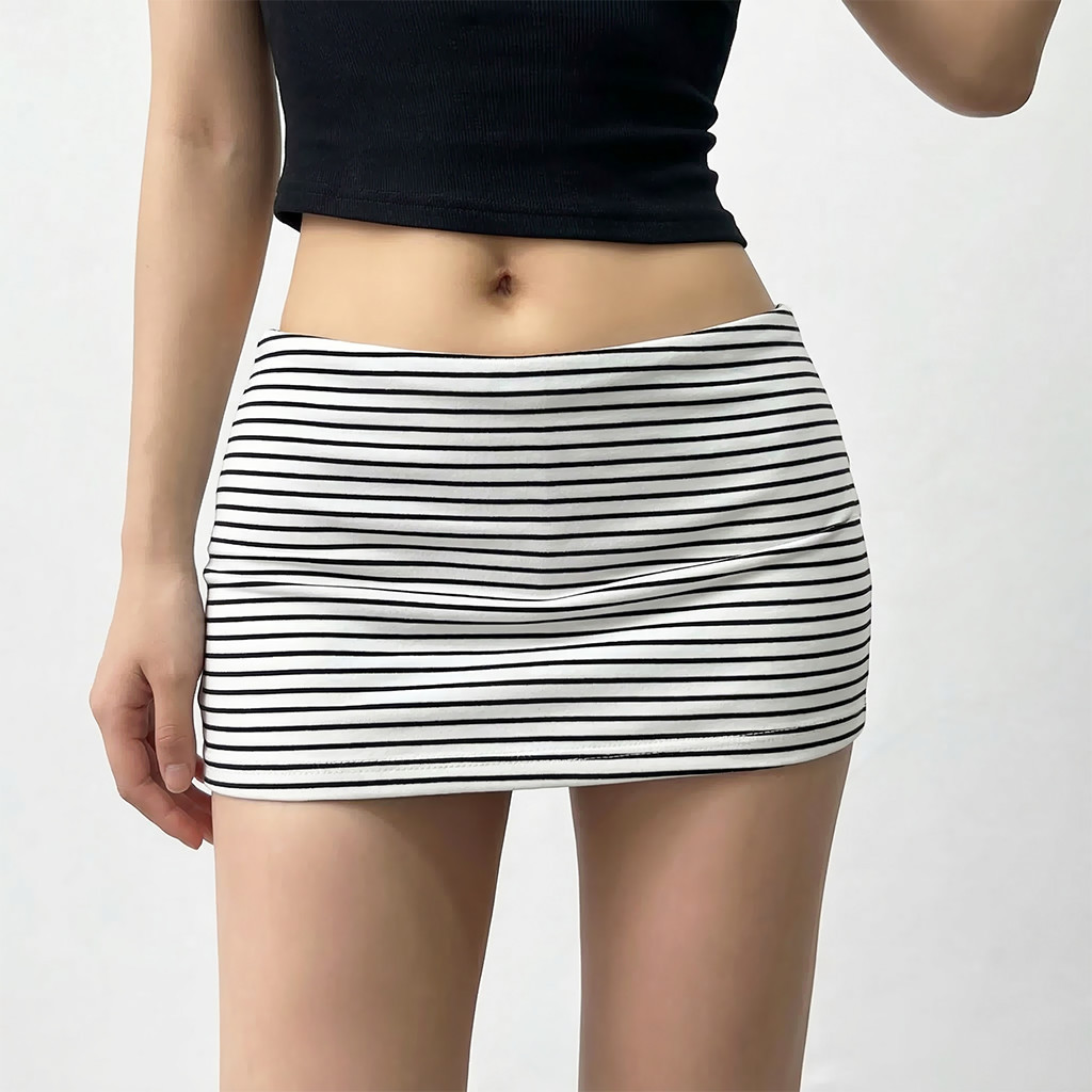 Chân Váy Nữ Cạp Trễ Kẻ Sọc Lưng Thun  Phong Cách Y2K Cá Tính C923