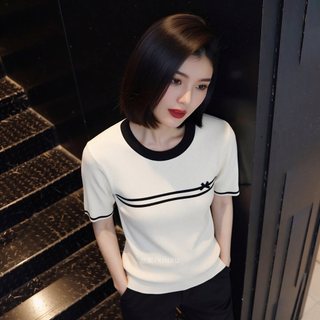 Áo chui đầu dệt kim tay ngắn màu trắng, phong cách Hàn Quốc, mỏng nhẹ dành cho mùa hè