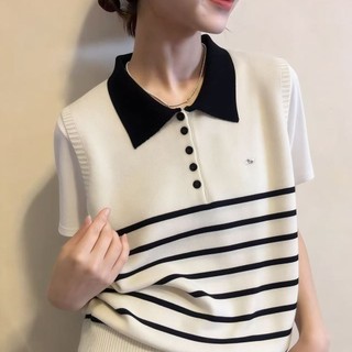 Áo Polo Sọc Tay Ngắn Cho Nữ, Phong Cách Hàn Quốc, Thích Hợp Mùa Hè
