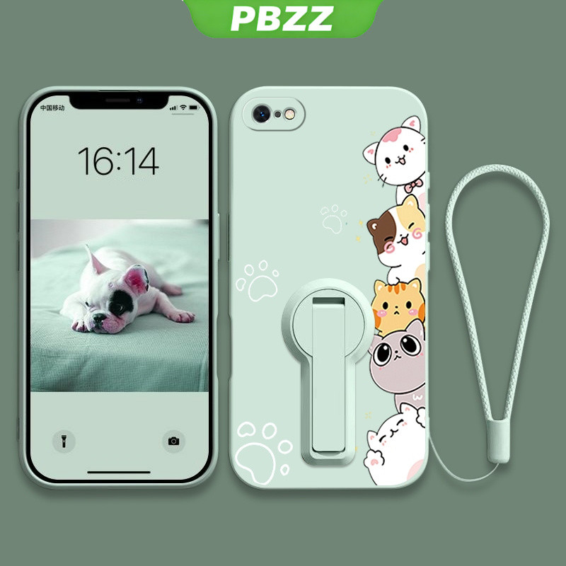 Ốp lưng cho iPhone 5s, iPhone 5, iPhone 6, iPhone 6s, iPhone 6 plus, vỏ điện thoại, ốp mềm silicone lỏng chống sốc, thiết kế mới, thẩm mỹ, hình mèo hoạt hình với giá đỡ YTXZDZMM01