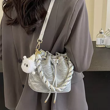 Women's Korean-Style Genuine Leather Hobo Bag – Silver & metallic
