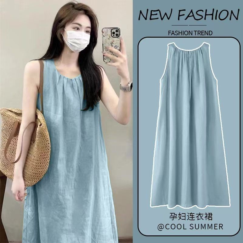 Áo vest nữ không tay cổ tròn dáng rộng, phù hợp mùa hè, thiết kế thời trang màu đơn giản